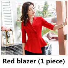 Load image into Gallery viewer, Red Skirt suit 2 Pieces Set fashion business women suit office ladies work wear uniform Interview thin blazer hlaf sleeve top