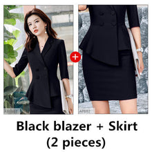 Load image into Gallery viewer, Red Skirt suit 2 Pieces Set fashion business women suit office ladies work wear uniform Interview thin blazer hlaf sleeve top