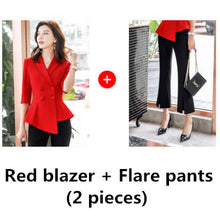 Load image into Gallery viewer, Red Skirt suit 2 Pieces Set fashion business women suit office ladies work wear uniform Interview thin blazer hlaf sleeve top