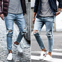 Load image into Gallery viewer, Fashion Men's Jeans Ripped Skinny Jeans Destroyed Frayed Slim Fit Denim Pants Long Pants Denim Biker Work Trousers