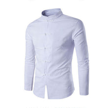 Load image into Gallery viewer, New Arrival Men Chinese Tradition Style Shirt Mans Solid Color Mandarin Collar shirts Long Sleeve cotton linen Casual Shirt