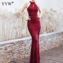 Load image into Gallery viewer, New 2019 Women Sequined Party Long Dresses Halter Sleeveless Mermaid Evening Dress Ladies Solid Sexy Robes Elegant Formal Gowns