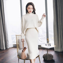 Load image into Gallery viewer, Women Long Sleeve Pullover Sweater And Bodycon Skirt Two Piece Set Office Wear Knitted Outfits Sweater Dress Suit