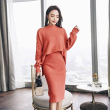 Load image into Gallery viewer, Women Long Sleeve Pullover Sweater And Bodycon Skirt Two Piece Set Office Wear Knitted Outfits Sweater Dress Suit