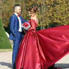 Load image into Gallery viewer, Wedding Dresses Elegant Burgundy Vintage Bridal Gown long Sleeve V Neck Stain Lace Appliques Vestido De Novia