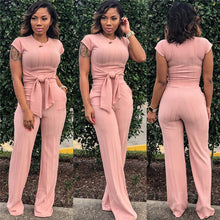 Load image into Gallery viewer, Summer New vogue Sports Short Sleeve Pants two piece set top and pants women Summer office lady Large Size 2 piece set womenB450