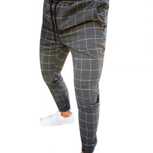 Load image into Gallery viewer, Fashion Pants Men Plaid Print Drawstring Elastic Casual Pencil Pants Trousers