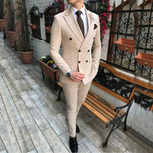 Load image into Gallery viewer, 2020 New Beige Men's Suit 2 Pieces Double-breasted Notch Lapel Flat Slim Fit Casual Tuxedos For Wedding(Blazer+Pants)