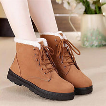 Load image into Gallery viewer, Snow boots 2019 warm fur plush Insole women winter boots square heels flock ankle boots women shoes lace-up winter shoes woman