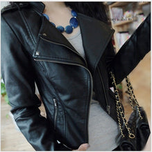Load image into Gallery viewer, Autumn Zipper Motorcycle Jacket Women Short Faux Soft Womens Leather Jacket PU Black Red Leather Jacket Ladies Basic Street Coat