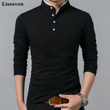 Load image into Gallery viewer, Liseaven T-Shirt Men Cotton T Shirt Full Sleeve tshirt Men Solid Color T-shirts tops&tees Mandarin Collar Long Shirt
