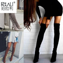 Load image into Gallery viewer, POLALI 2020 New Flock Leather Women Over The Knee Boots Lace Up Sexy High Heels Autumn Woman Shoes Winter Women Boots Size 34-43