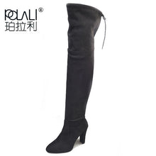 Load image into Gallery viewer, POLALI 2020 New Flock Leather Women Over The Knee Boots Lace Up Sexy High Heels Autumn Woman Shoes Winter Women Boots Size 34-43