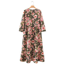 Load image into Gallery viewer, Vadim women dots print maxi dress pleated three quarter sleeve female casual straight dresses chic ankle length vestidos QB260