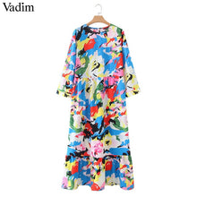 Load image into Gallery viewer, Vadim women dots print maxi dress pleated three quarter sleeve female casual straight dresses chic ankle length vestidos QB260