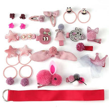 Load image into Gallery viewer, 24 Piece hair clip set ,Cute cartoon hair accessories,Girl head rope bow flower animal headwear, Elastic hair band hair ring