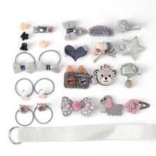 Load image into Gallery viewer, 24 Piece hair clip set ,Cute cartoon hair accessories,Girl head rope bow flower animal headwear, Elastic hair band hair ring