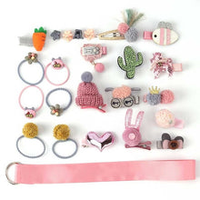 Load image into Gallery viewer, 24 Piece hair clip set ,Cute cartoon hair accessories,Girl head rope bow flower animal headwear, Elastic hair band hair ring