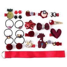 Load image into Gallery viewer, 24 Piece hair clip set ,Cute cartoon hair accessories,Girl head rope bow flower animal headwear, Elastic hair band hair ring