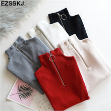 Load image into Gallery viewer, casual Zipper Sweater Women Turtleneck Solid spring autumn female Knitted sweater Pullovers long Sleeve chic Soft Jumper top