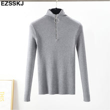 Load image into Gallery viewer, casual Zipper Sweater Women Turtleneck Solid spring autumn female Knitted sweater Pullovers long Sleeve chic Soft Jumper top