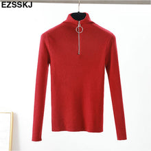 Load image into Gallery viewer, casual Zipper Sweater Women Turtleneck Solid spring autumn female Knitted sweater Pullovers long Sleeve chic Soft Jumper top