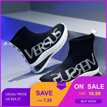 Load image into Gallery viewer, Slip On High Top Ladies Reflective Shoes Comfortable Flat Shoes Women Casual Shoes Sneakers Women Flats Shoes 2019 Socks Shoes W