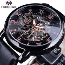 Load image into Gallery viewer, Forsining 3d Logo Design Hollow Engraving Black Gold Case Leather Skeleton Mechanical Watches Men Luxury Brand Heren Horloge
