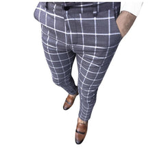Load image into Gallery viewer, KANCOOLD Smart Casual Pants Fashion Cotton Midweight men's pants Casual Business Slim Fit Plaid Print Zipper Long Pants Trousers