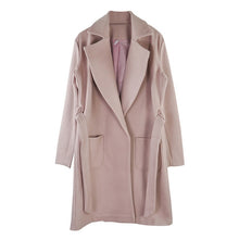 Load image into Gallery viewer, MVGIRLRU elegant Long Women's coat lapel 2 pockets belted Jackets solid color coats Female Outerwear