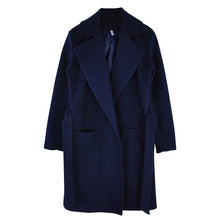 Load image into Gallery viewer, MVGIRLRU elegant Long Women's coat lapel 2 pockets belted Jackets solid color coats Female Outerwear
