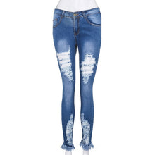 Load image into Gallery viewer, Hole Female High Waist Sexy Pencil Jeans Fashion Women Pocket Skinny Slim Trousers Blue Ripped Denim Stretch Pants 2XL Calcas#Y3