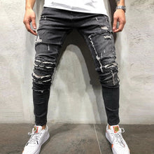 Load image into Gallery viewer, CYSINCOS Streetwear Men's Ripped Skinny Distressed Destroyed Slim Stretch Biker Jeans Men Pants With Holes Full Length Trousers