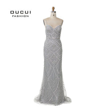 Load image into Gallery viewer, Oucui Dubai Luxury Sleeveless Mermaid Evening Gowns New Sexy Diamond Beading Gray Women Dresses Long Party Prom Dress OL103369