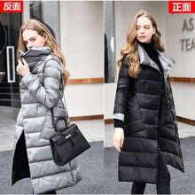 Load image into Gallery viewer, LUZUZI Women Double Sided Down Long Jacket Winter Turtleneck White Duck Down Coat Double Breasted Warm Parkas Snow Outwear