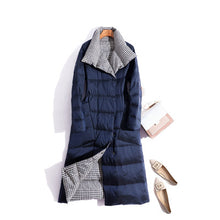 Load image into Gallery viewer, LUZUZI Women Double Sided Down Long Jacket Winter Turtleneck White Duck Down Coat Double Breasted Warm Parkas Snow Outwear