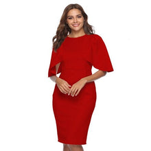Load image into Gallery viewer, Women Elegant Ruffle Sleeve Ruched Pinup Vestidos Party Wear To Work Fitted Stretch Slim Wiggle Pencil Sheath Bodycon Dress Suit