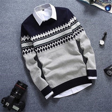 Load image into Gallery viewer, 2019 Fashion Brand Splice Stripe Cotton Thin Men Pullover Sweaters Casual Crocheted Striped Knitted Sweater Men Pullover Clothes