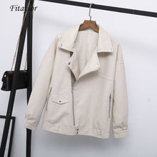 Load image into Gallery viewer, Fitaylor Autumn Women Faux Leather Jacket Casual Loose Soft Pu Motorcycle Punk Leather Coat Female Zipper Rivet Outerwear