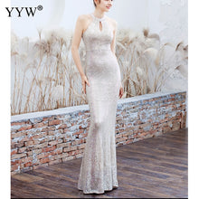 Load image into Gallery viewer, New 2019 Women Sequined Party Long Dresses Halter Sleeveless Mermaid Evening Dress Ladies Solid Sexy Robes Elegant Formal Gowns