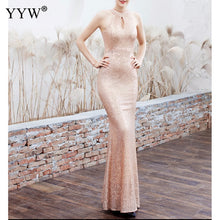 Load image into Gallery viewer, New 2019 Women Sequined Party Long Dresses Halter Sleeveless Mermaid Evening Dress Ladies Solid Sexy Robes Elegant Formal Gowns