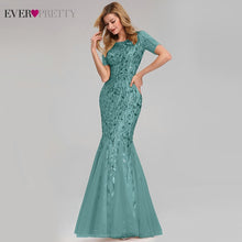 Load image into Gallery viewer, Formal Evening Dresses 2020 Ever Pretty New Mermaid O Neck Short Sleeve Lace Appliques Tulle Long Party Gowns Robe Soiree Sexy