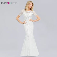 Load image into Gallery viewer, Formal Evening Dresses 2020 Ever Pretty New Mermaid O Neck Short Sleeve Lace Appliques Tulle Long Party Gowns Robe Soiree Sexy