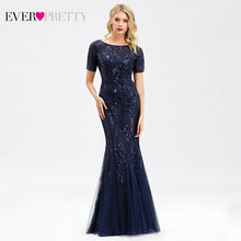 Load image into Gallery viewer, Formal Evening Dresses 2020 Ever Pretty New Mermaid O Neck Short Sleeve Lace Appliques Tulle Long Party Gowns Robe Soiree Sexy