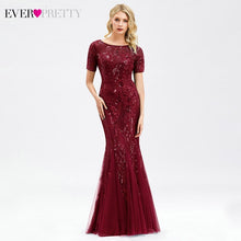 Load image into Gallery viewer, Formal Evening Dresses 2020 Ever Pretty New Mermaid O Neck Short Sleeve Lace Appliques Tulle Long Party Gowns Robe Soiree Sexy