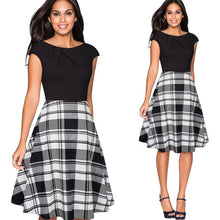 Load image into Gallery viewer, Women Elegant Summer Solid Color Ruched Cap Sleeve Casual Wear To Work Office Party Fitted Skater A-Line Swing Dress EA067