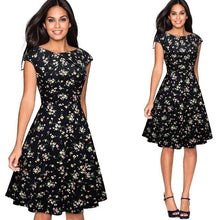 Load image into Gallery viewer, Women Elegant Summer Solid Color Ruched Cap Sleeve Casual Wear To Work Office Party Fitted Skater A-Line Swing Dress EA067