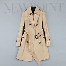 Load image into Gallery viewer, 2019 New Fashion Double Breasted Mid-long Trench Coat Women Khaki Slim Belt Cloak Mujer Windbreaker Female Abrigos Brazil LH810