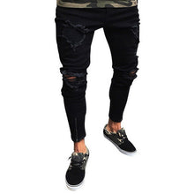 Load image into Gallery viewer, CYSINCOS Streetwear Men's Ripped Skinny Distressed Destroyed Slim Stretch Biker Jeans Men Pants With Holes Full Length Trousers
