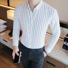 Load image into Gallery viewer, Men's Contrast Vertical Striped Dress Shirts High-quality Comfortable Cotton Long Sleeve Slim-fit Smart Casual Button-down Shirt